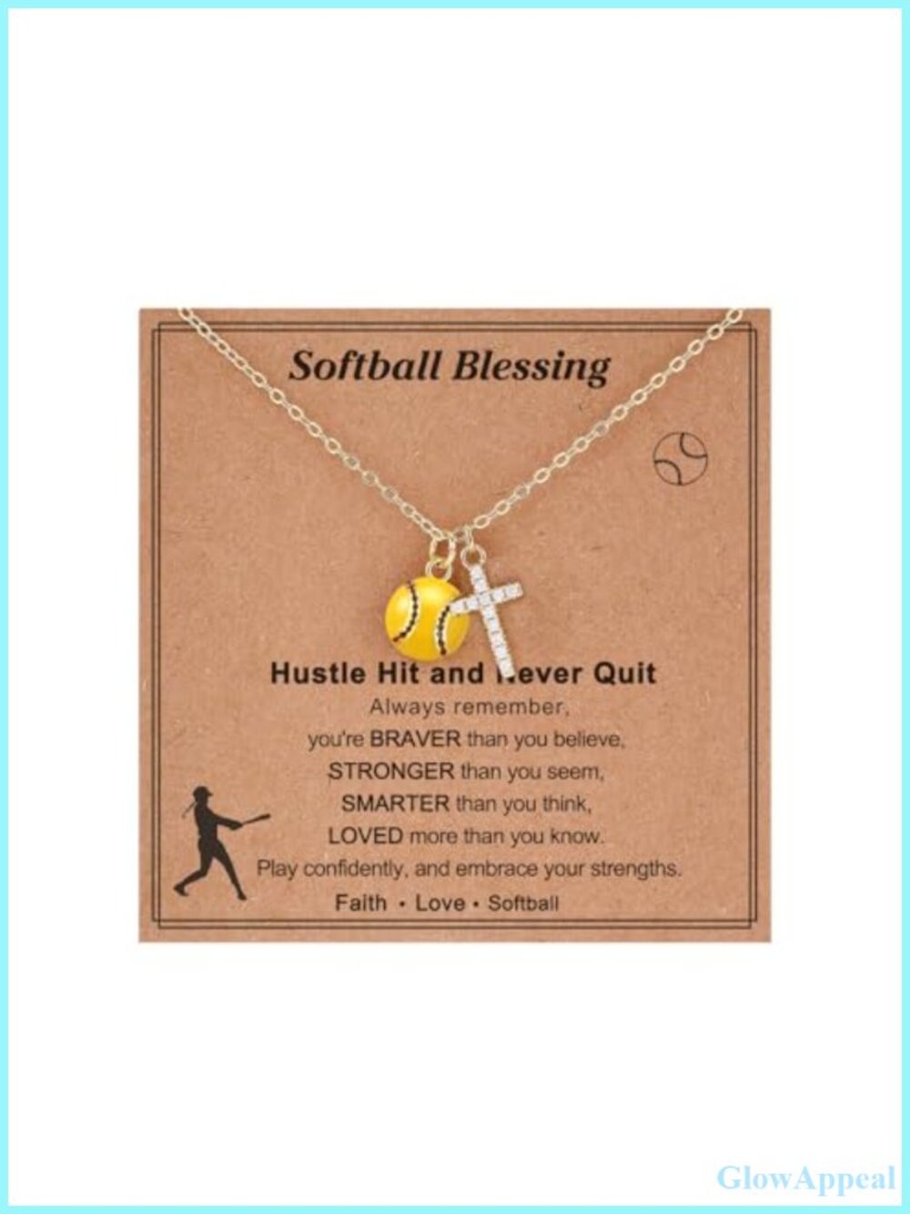Softball Cross Necklace 14K Golden Chain Zircon Pendant Adjustable Girls Gift